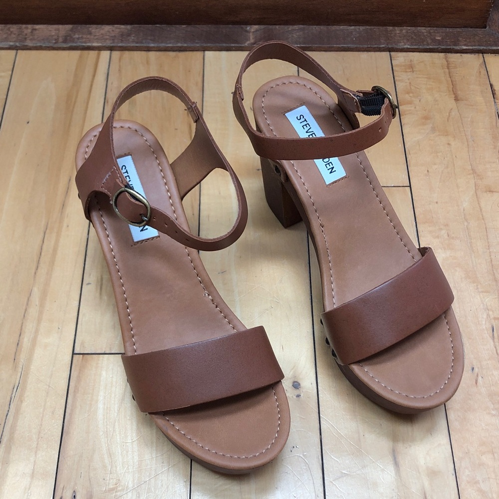 Steve Madden LUNA- Tan Block Heel Ankle Strap Sandals